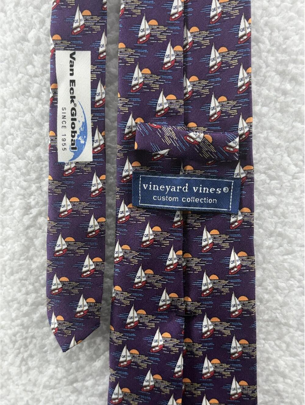 Vineyard Vines 100% Silk Tie Sailboat VanEck Global AOP MADE IN USA Purple